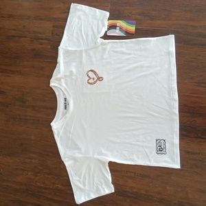 NWT Pride by Jojo White Short Sleeve Oversized Crop Top Size Small
